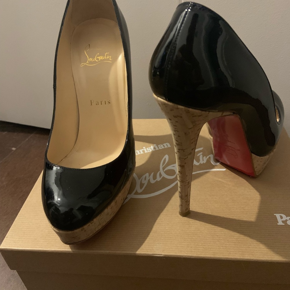 Louboutin patent/cork heel